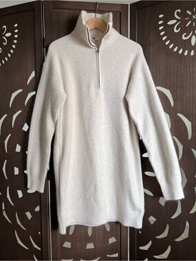 Uniqlo Cream Ribbed Half-Zip Midi Sweater Dress